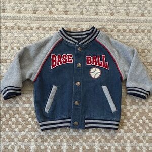 Vintage 18 Month Baseball Jean Jacket with Fleece Sleeves
